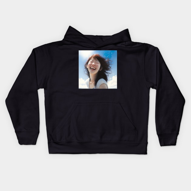 Smily Japanese Teenage Girl Sky Illustration Design Kids Hoodie by unrealartwork